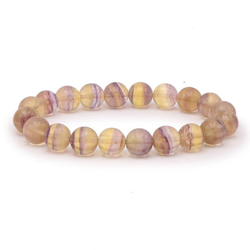 Bracelet fluorine jaune violette Chine AA (boules 10 - 12mm) - La Boite à Cailloux