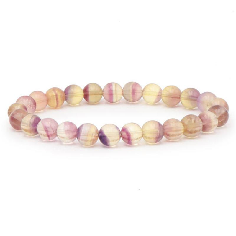 Bracelet fluorine jaune violette Chine AA+ (boules 7,5 - 8,5mm) - La Boite à Cailloux