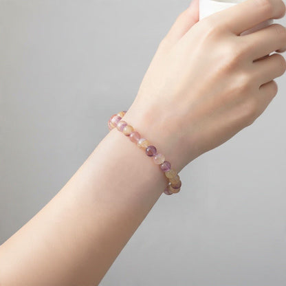 Bracelet fluorine jaune violette Chine AA+ (boules 7,5-8,5mm) - La Boite à Cailloux