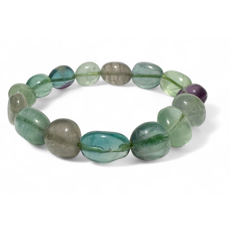 Bracelet fluorine multicolore Chine A (pierres roulées 10 - 12mm) - La Boite à Cailloux