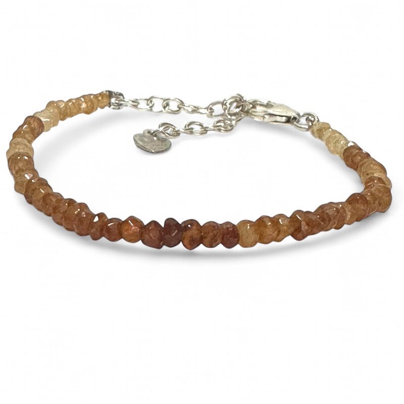 Bracelet grenat brun hessonite Inde A argent 925 - La Boite à Cailloux