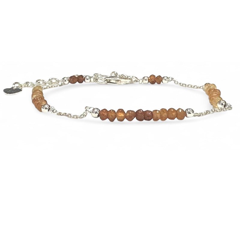 Bracelet grenat brun hessonite Inde AA argent 925 - La Boite à Cailloux