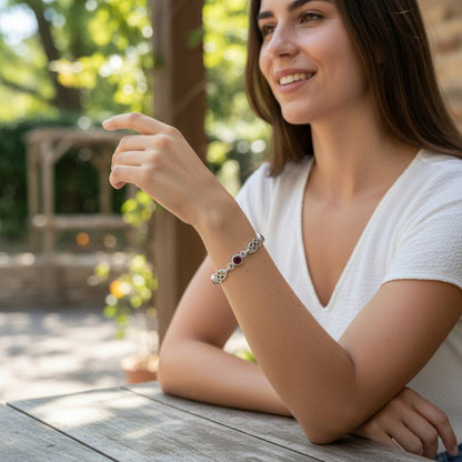 Bracelet grenat rouge almandin Inde AA argent 925 - La Boite à Cailloux