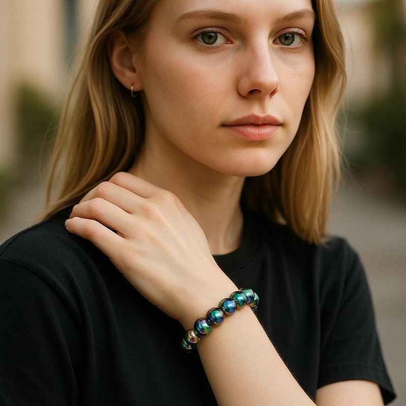 Bracelet Hématite arc en ciel Chine A (boules de 10mm) - La Boite à Cailloux