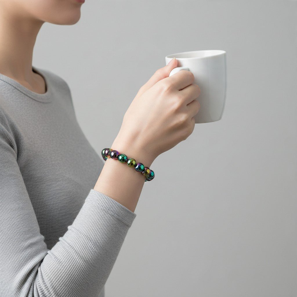 Bracelet Hématite arc en ciel Chine A (boules de 10mm) - La Boite à Cailloux