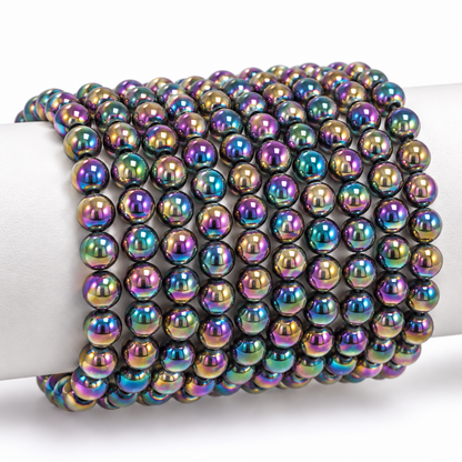 Bracelet Hématite arc en ciel Chine A (boules de 5-6mm) - La Boite à Cailloux
