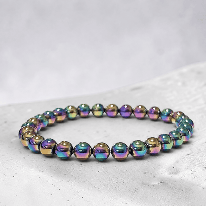 Bracelet Hématite arc en ciel Chine A (boules de 5-6mm) - La Boite à Cailloux