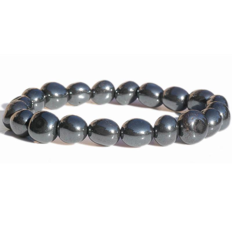Bracelet Hématite Chine A (pierres roulées) - 10 - 12mm - La Boite à Cailloux