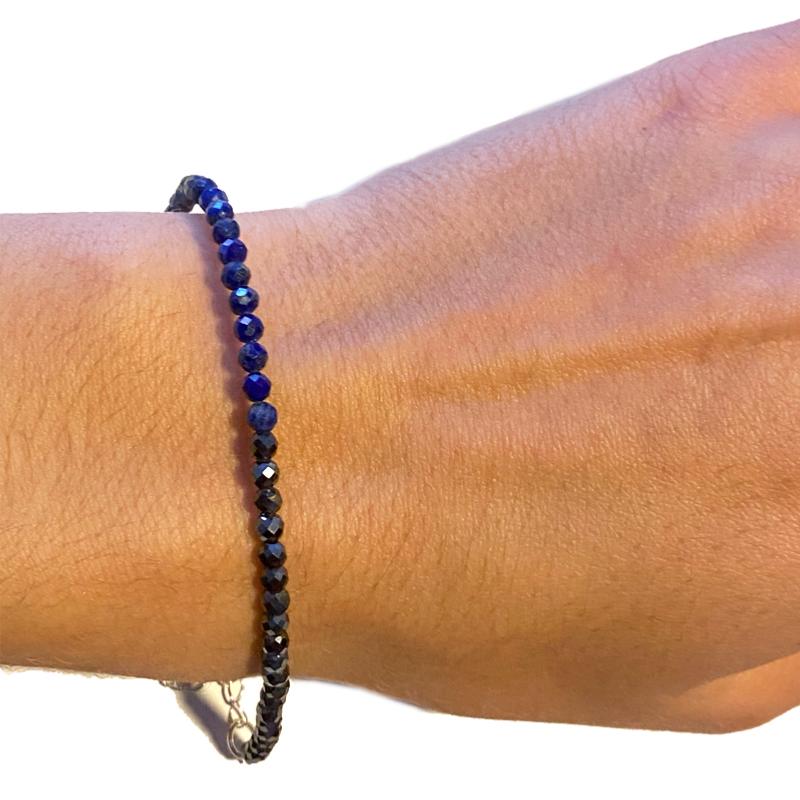 Bracelet hématite lapis lazuli perles facettées argent 925 - La Boite à Cailloux