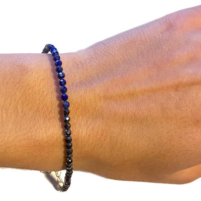 Pulsera de hematita, lapislázuli, cuentas facetadas, plata 925
