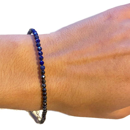 Bracelet hématite lapis lazuli perles facettées argent 925 - La Boite à Cailloux