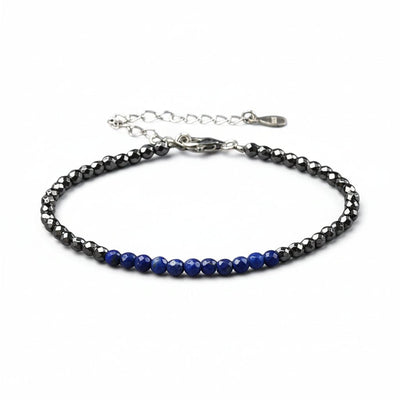 Pulsera de hematita, lapislázuli, cuentas facetadas, plata 925