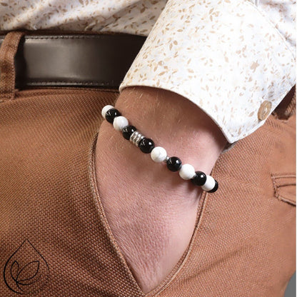 Bracelet Homme CELYOS argenté howlite onyx A - La Boite à Cailloux