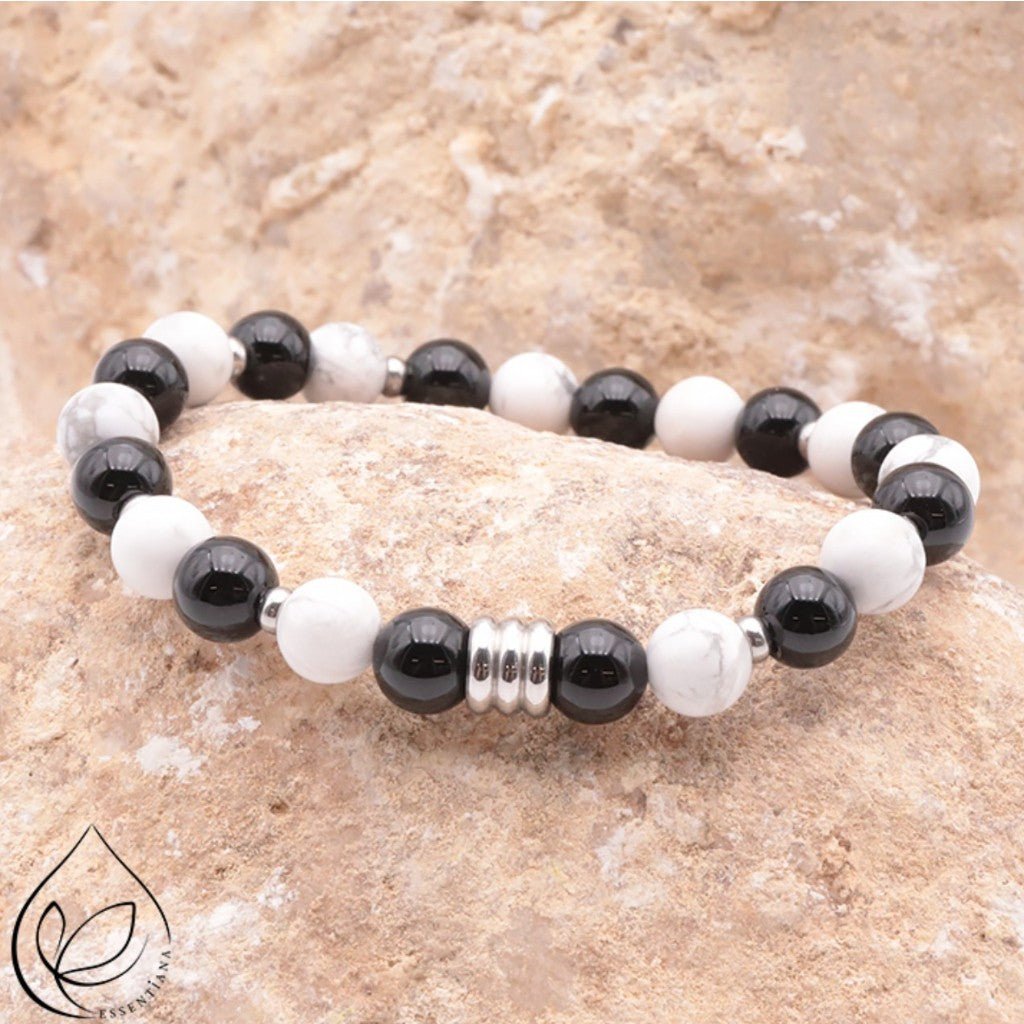 Bracelet Homme CELYOS argenté howlite onyx A - La Boite à Cailloux
