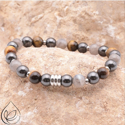 Bracelet Homme CELYOS argenté labradorite, oeil  de tigre, hematite A
