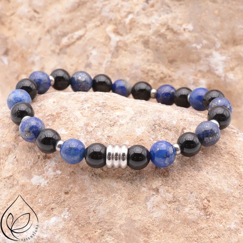 Bracelet Homme CELYOS argenté lapis lazuli Onyx A - La Boite à Cailloux