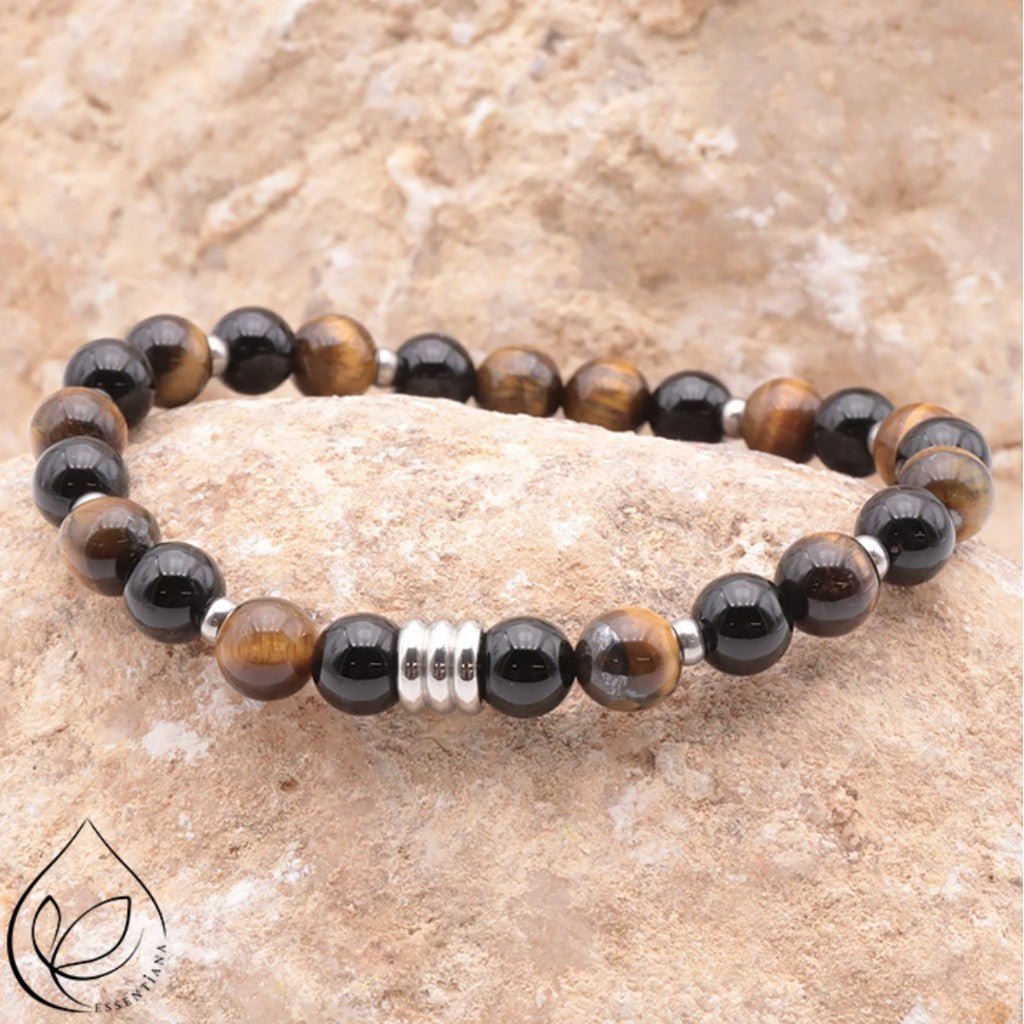 Bracelet Homme CELYOS argenté oeil de tigre Onyx A - La Boite à Cailloux