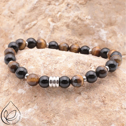 Bracelet Homme CELYOS argenté oeil de tigre Onyx A - La Boite à Cailloux