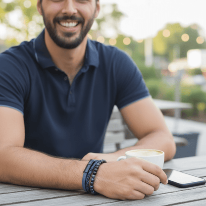Bracelet Homme cuir bleu onyx pierre d&