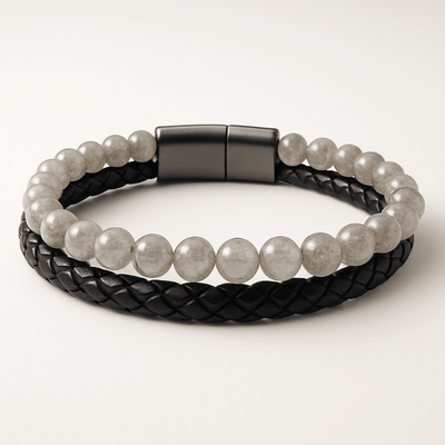 Men's labradorite leather bracelet (5-6mm balls)