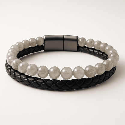 Bracelet Homme cuir labradorite (boules 5 - 6mm) - La Boite à Cailloux