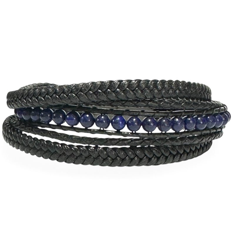 Bracelet Homme cuir lapis - lazuli Afghanistan A - La Boite à Cailloux