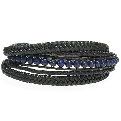 Pulsera de hombre de cuero lapislázuli Afganistán A