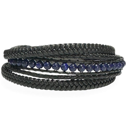 Bracelet Homme cuir lapis - lazuli Afghanistan A - La Boite à Cailloux
