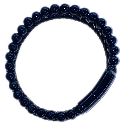 Men's black obsidian leather bracelet (5-6mm balls)