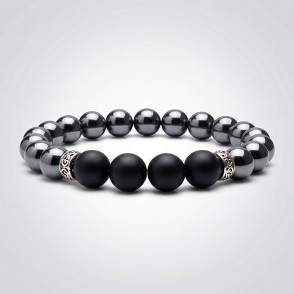 Bracelet homme hématite et onyx dépoli perles 10 mm
