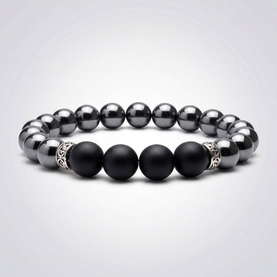 Bracelet homme hématite & onyx dépoli A (boules 10 mm)