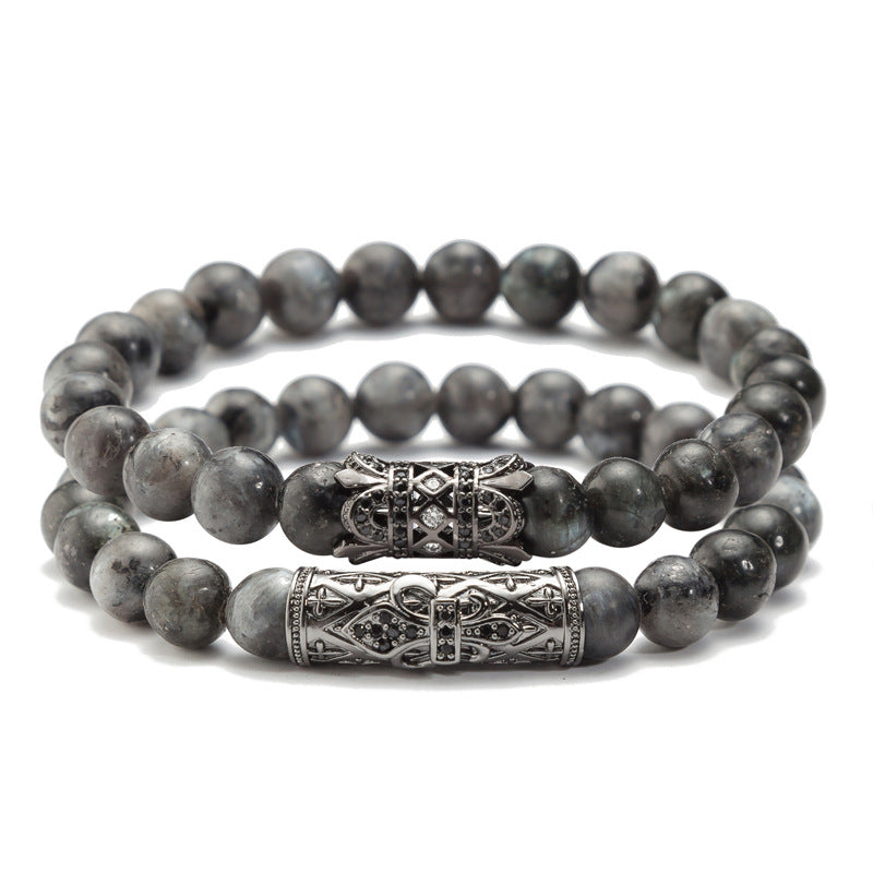 Bracelet homme en larvikite granite de Norvège, perles 7 à 8 mm, grade A