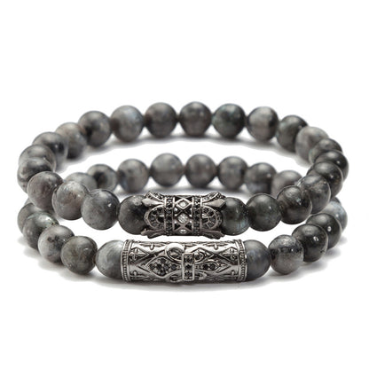 Bracelet homme en larvikite granite de Norvège, perles 7 à 8 mm, grade A