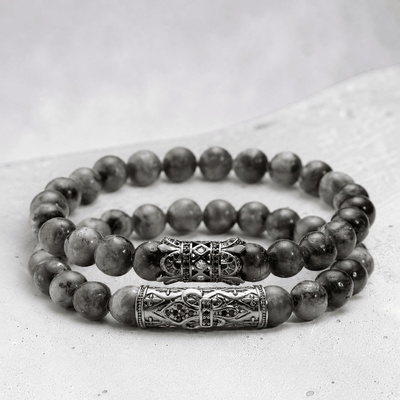 Bracelet homme Larvikite (granite) Norvège A (boules 7-8 mm)