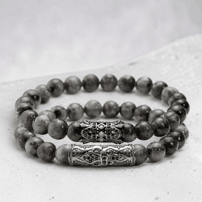 Bracelet homme Larvikite (granite) Norvège A (boules 7-8 mm) - La Boite à Cailloux