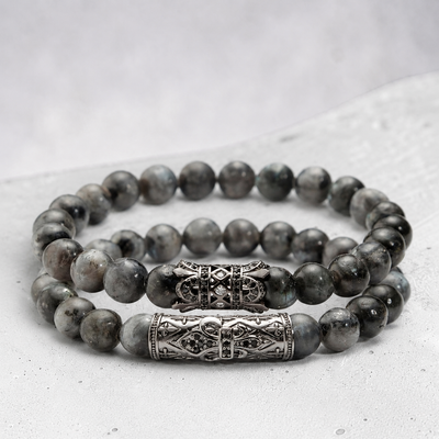 Bracelet homme Larvikite (granite) Norvège A (boules 7-8 mm)