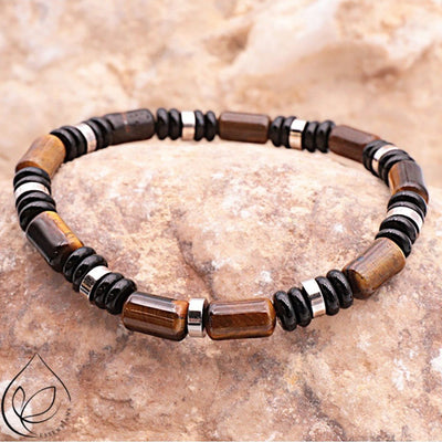 Bracelet Homme Nemo argenté obsidienne noire oeil de tigre AA
