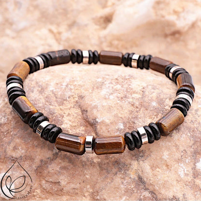 Bracelet Homme Nemo argenté obsidienne noire oeil de tigre AA - La Boite à Cailloux