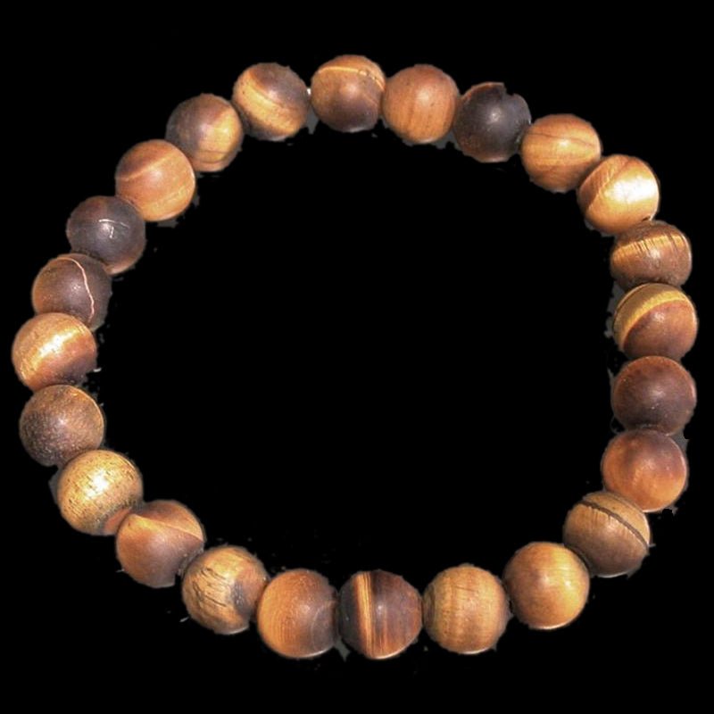 Bracelet Homme: oeil de tigre dépoli A (boules 10mm) - La Boite à Cailloux
