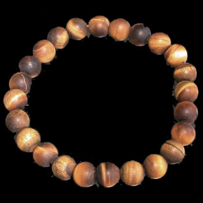 Bracelet Homme: oeil de tigre dépoli A (boules 10mm) - La Boite à Cailloux