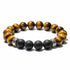 Bracelet Homme: oeil de tigre, onyx dépoli (boules 10mm) - La Boite à Cailloux