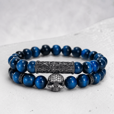 Bracelet homme oeil de tigre teinté bleu Afrique du Sud AA
