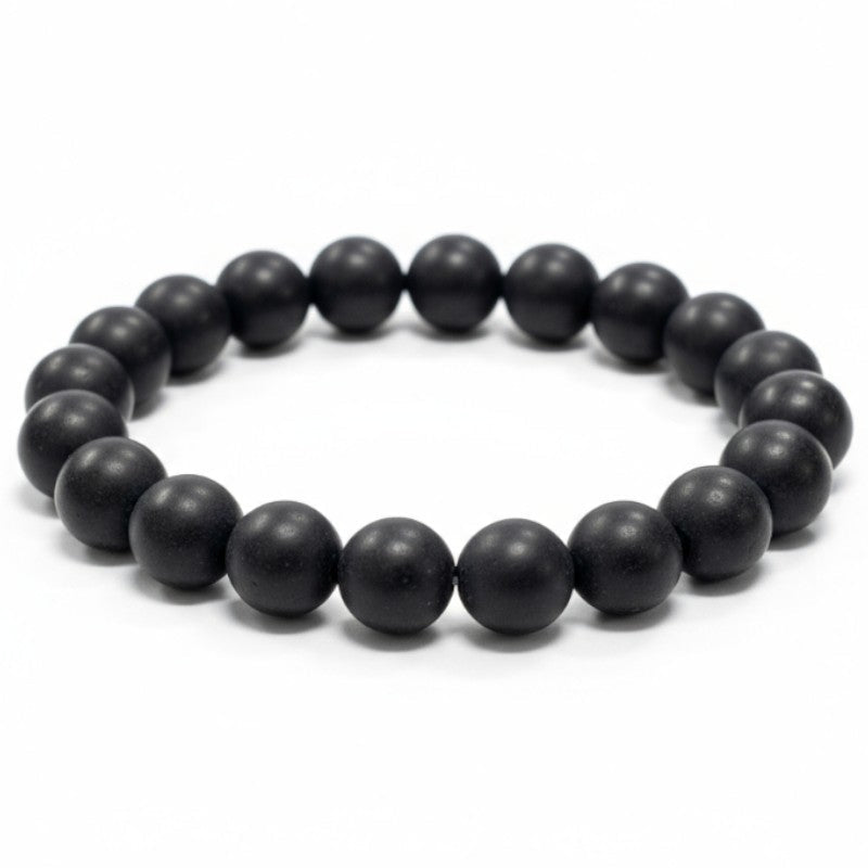 Bracelet Homme: onyx dépoli A (boules 10mm) - La Boite à Cailloux