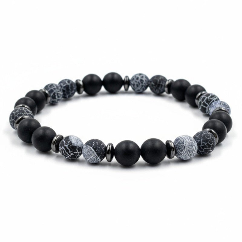 Bracelet Homme: onyx dépoli, hématite, agate toile d&