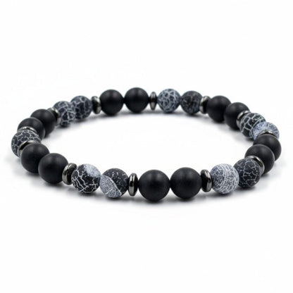Bracelet Homme: onyx dépoli, hématite, agate toile d&