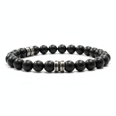 Men's Bracelet: snow obsidian, frosted onyx (10mm balls)