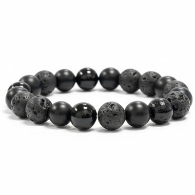Men's Bracelet: onyx, frosted onyx, lava stone A (10mm balls)