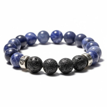 Bracelet Homme: sodalite, pierre de lave (boules 10mm) - La Boite à Cailloux