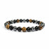 Bracelet homme triple protection (oeil de tigre, obsidienne, hematite) A (boules 7 - 8mm) - La Boite à Cailloux