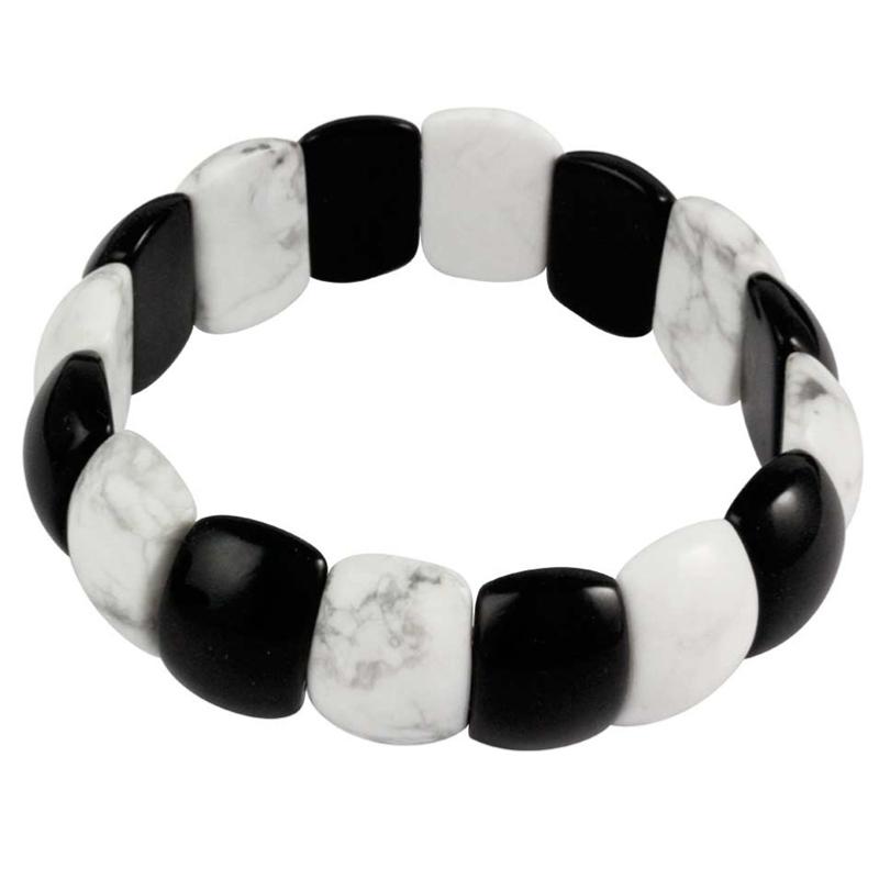Bracelet howlite et onyx (pierres taillées) - La Boite à Cailloux